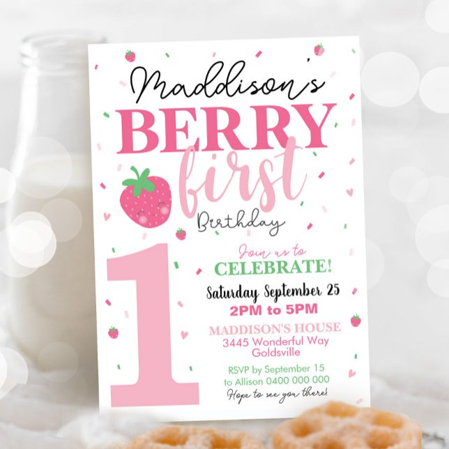 Berry First Birthday Invitación a primer cumpleaño (Subido por el creador)