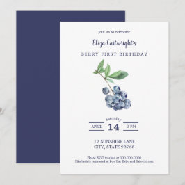 Berry First Birthday Simple Blueberry Invitación