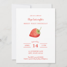 Berry First Birthday Simple Strawberry Invitación