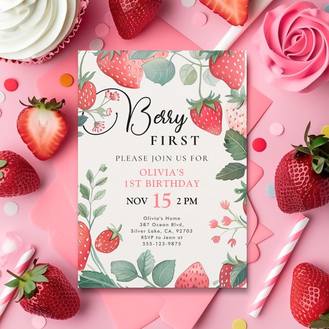 Berry First Floral 1er cumpleaños Invitación (Subido por el creador)