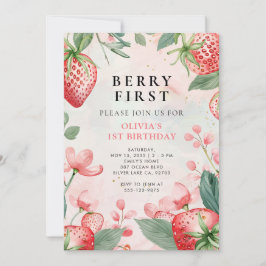 Berry First Pink Floral 1er cumpleaños Invitación
