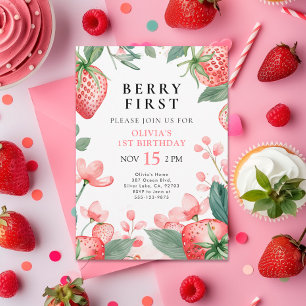 Berry First Pink Floral 1er cumpleaños Invitación