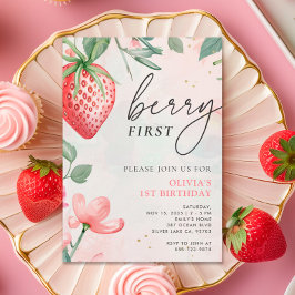 Berry First Pink Floral 1er cumpleaños Invitación
