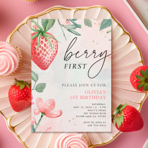 Berry First Pink Floral 1er cumpleaños Invitación