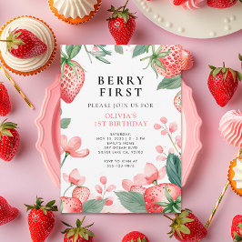 Berry First Pink Floral 1er cumpleaños Invitación