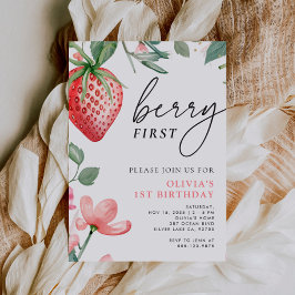 Berry First Pink Floral 1er cumpleaños Invitación