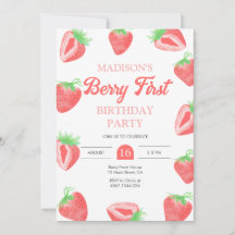 Berry First Strawberry 1er cumpleaños invitación