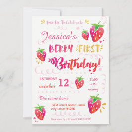 Berry First Strawberry Birthday Pary Invitación