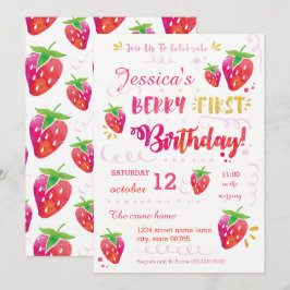 Berry First Strawberry Birthday Pary Invitación
