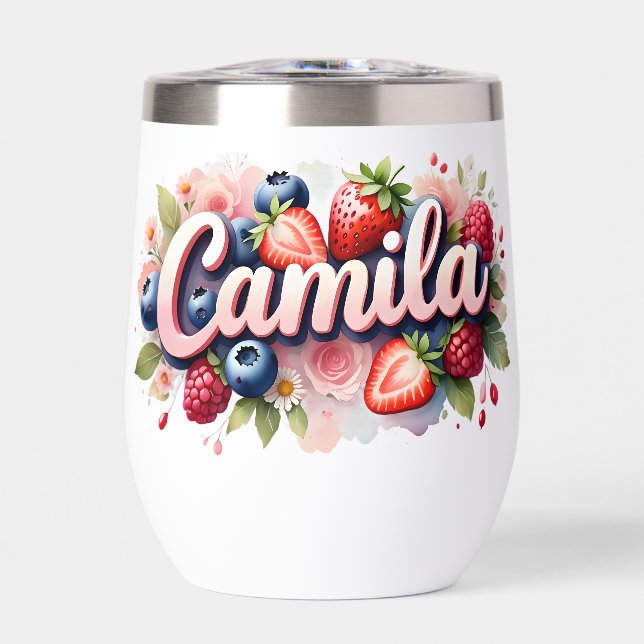 Berry Floral Tumbler personalizado - "Camila" (Frente)
