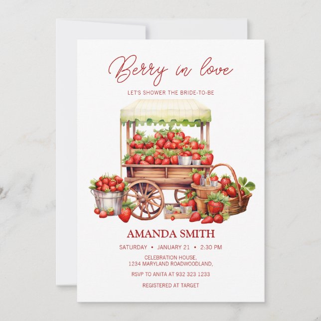 Berry In Love Bridal Shower Invitación (Anverso)