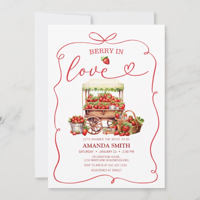 Berry In Love Coquette Bridal Shower Invitación (Anverso)