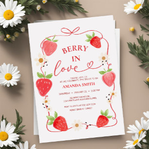Berry In Love Red Bow Bridal Shower Invitación