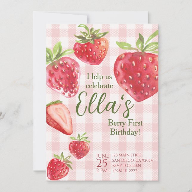 Berry primer verano fresa cumpleaños invitación (Anverso)