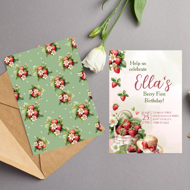 Berry primer verano fresa cumpleaños invitación (Subido por el creador)