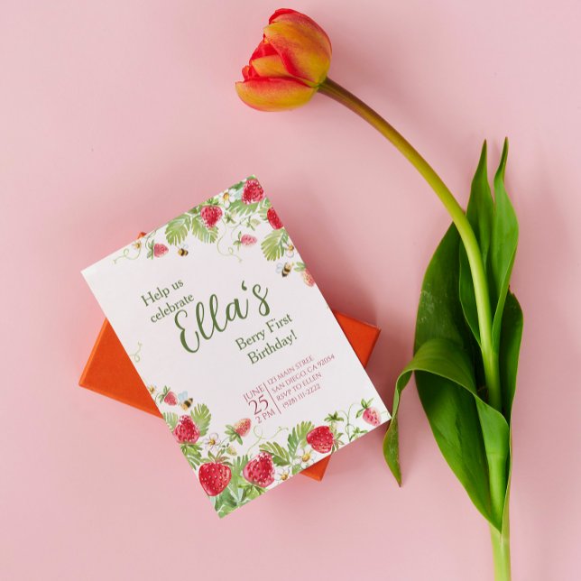 Berry primer verano fresa cumpleaños invitación (Subido por el creador)