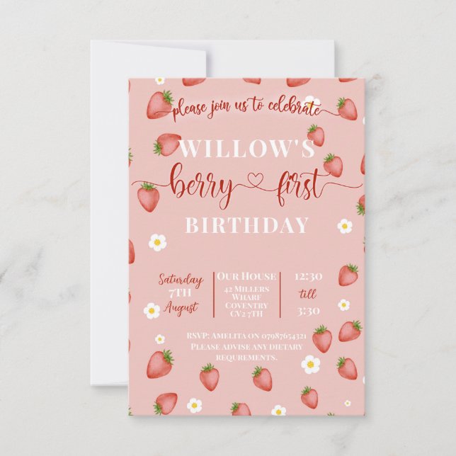 Berry Primeras invitaciones de cumpleaños con tema (Anverso)