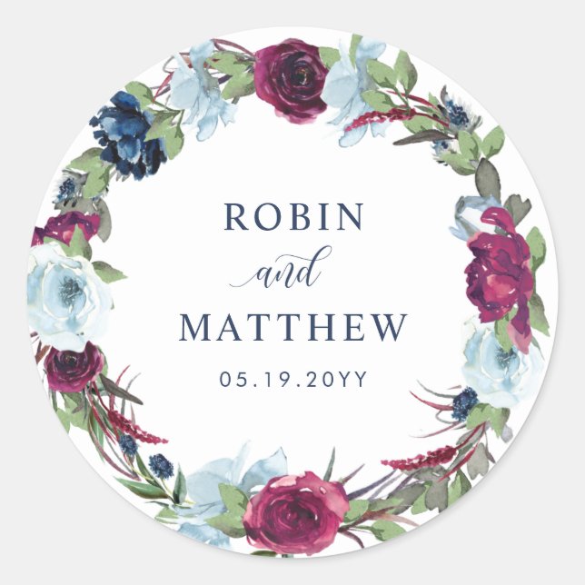 Berry, Sello para sobres Floral Azul Borgoña / Fav (Anverso)