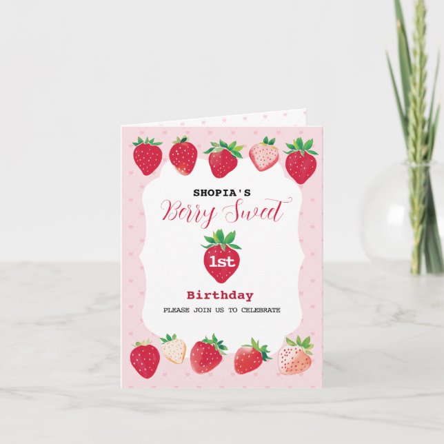 Berry Sweet 1er cumpleaños Invitación plegada (Anverso)