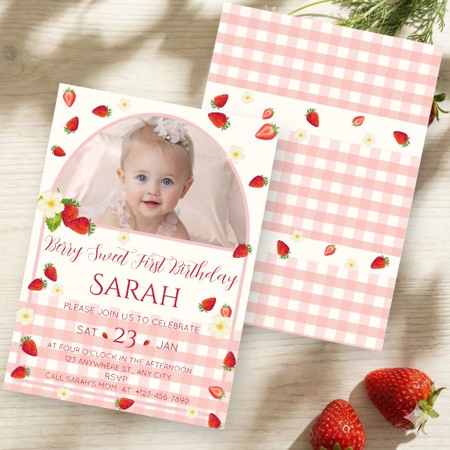 Berry Sweet 1st Birthday Photo Invitation  (Berry Sweet 1st Birthday Photo Invitation)