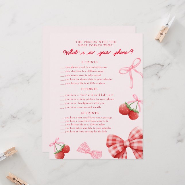 Berry Sweet Baby Shower Phone Game Card (Anverso/Reverso In Situ)
