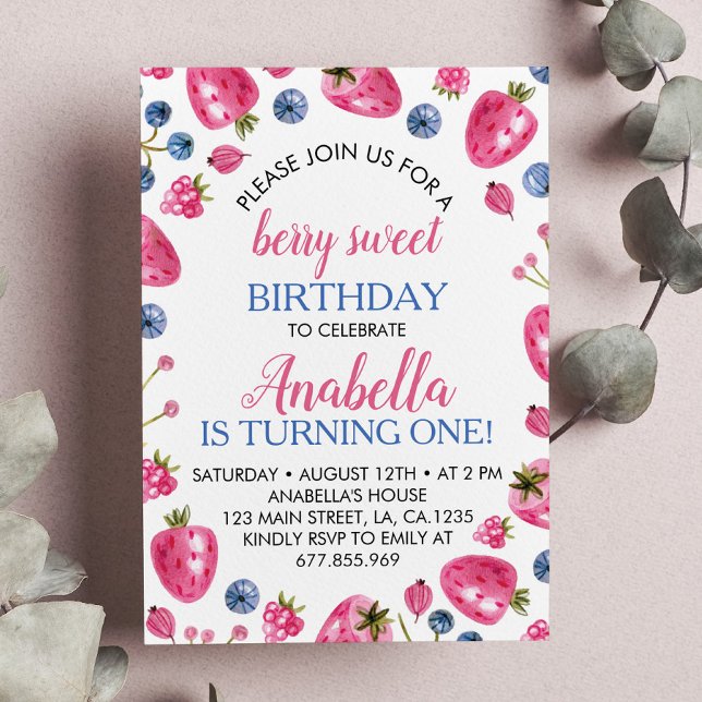 Berry Sweet Birthday Invitación a fresa Tema (Subido por el creador)