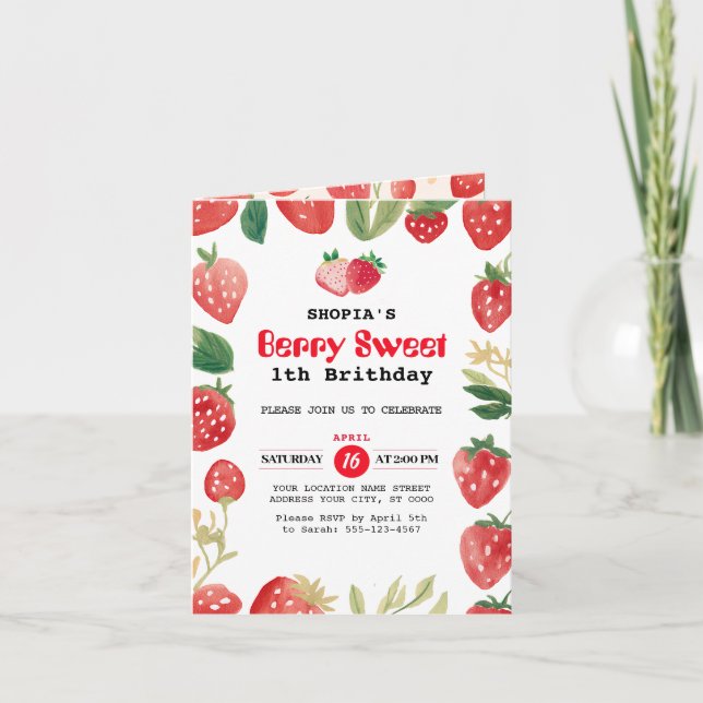 Berry Sweet Birthday Invitación plegada (Anverso)