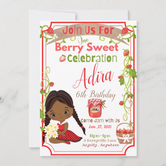 Berry Sweet Birthday Invitation Card (Anverso)