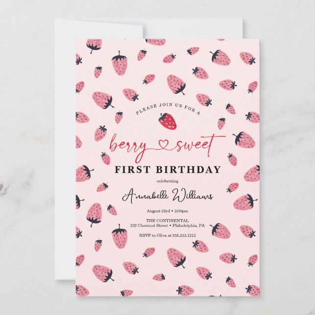Berry Sweet Birthday Party Invitación Strawberry (Anverso)