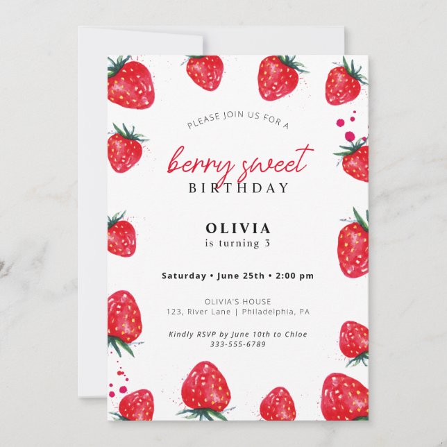 Berry Sweet Birthday Spring Summer Invitación (Anverso)