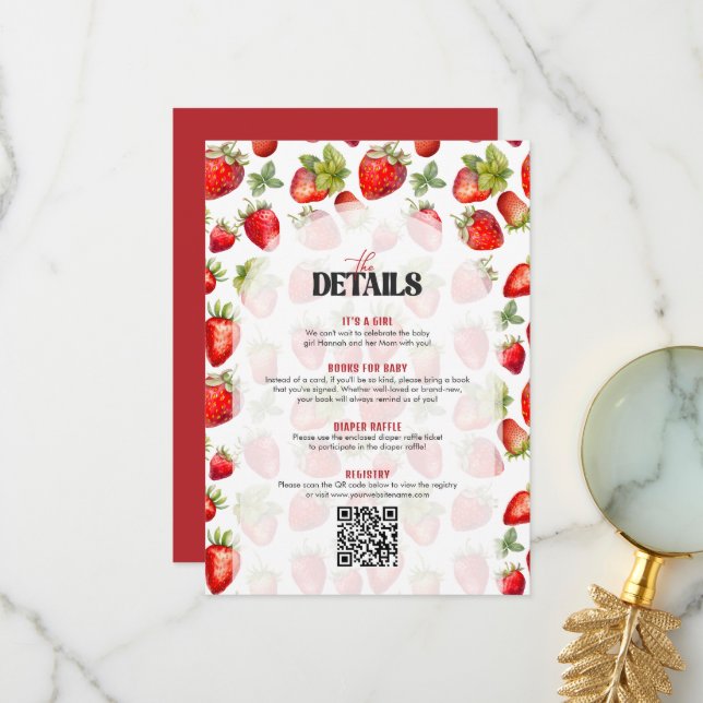 Berry Sweet Red White Tarjeta de Detalles de Baby  (Anverso/Reverso In Situ)