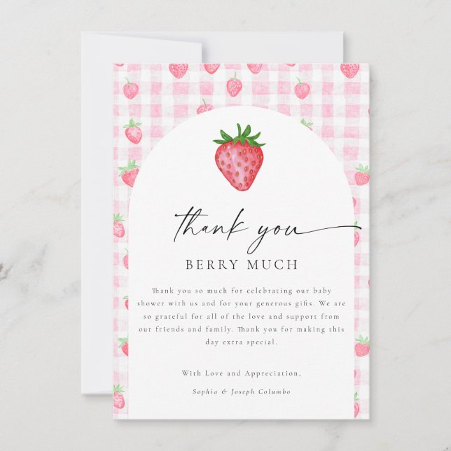 Berry Sweet Strawberry Baby Shower Gracias Tarjeta (Anverso)