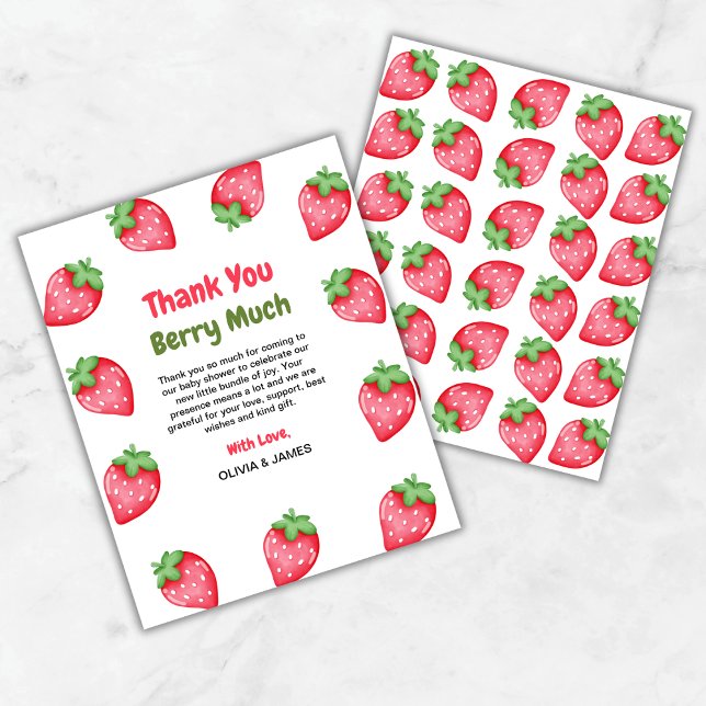 Berry Sweet Strawberry Baby Shower Gracias Tarjeta (Berry Sweet Strawberry Baby Shower Thank You Card )