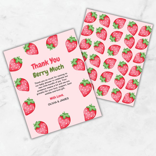 Berry Sweet Strawberry Baby Shower Gracias Tarjeta (Berry Sweet Strawberry Baby Shower Thank You Card )