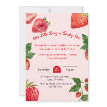 Berry Sweet Strawberry Invitación al primer cumple