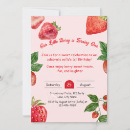 Berry Sweet Strawberry Invitación al primer cumple
