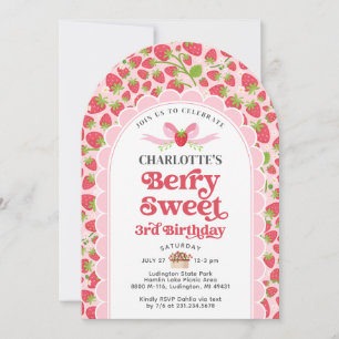 Berry Sweet Strawberry Invitación al tercer cumple