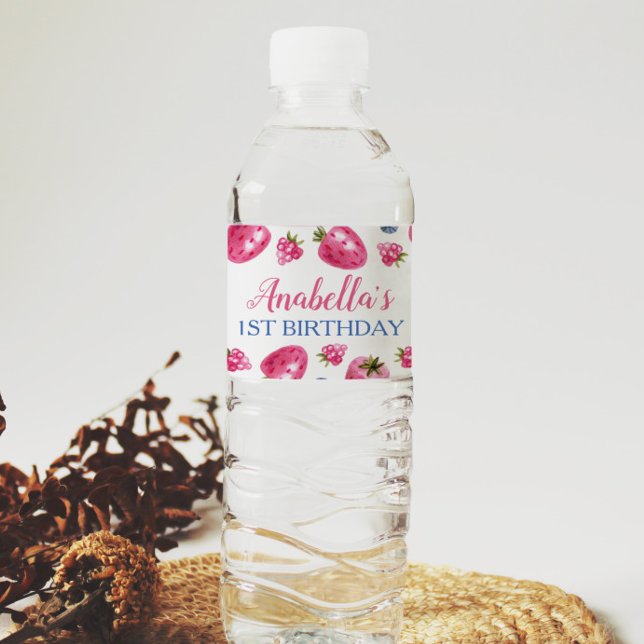 Berry Sweet Water Bottle Etiqueta Fresa Cumpleaños (Subido por el creador)