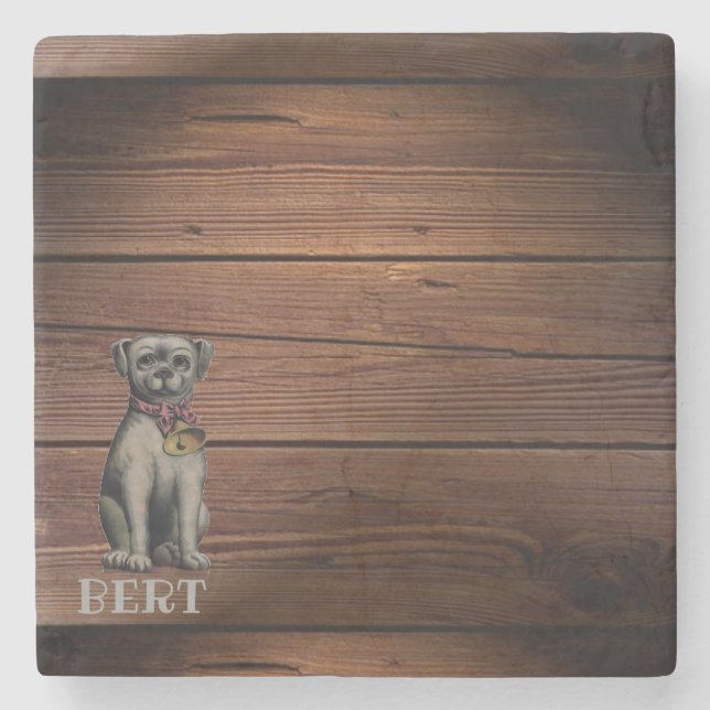 Bert el perro en posavasos de piedra cuadrado de m (Anverso)
