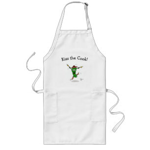 Besa el largo delantal de Cook