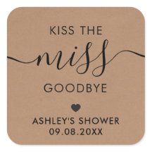 Besa la etiqueta de ducha de novia de Miss Adiós, 