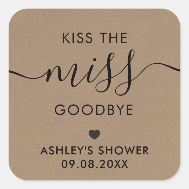 Besa la etiqueta de ducha de novia de Miss Adiós,  (Anverso)