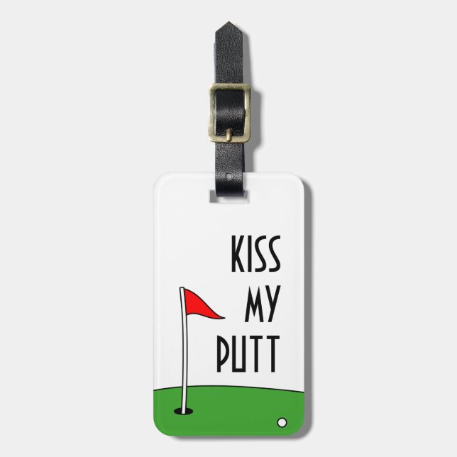 Besa mi divertido etiqueta de equipaje de golf par (Frente Vertical)