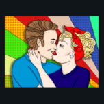 Besada de parejas retro, Poster de arte pop de los<br><div class="desc">Arte dibujado a mano en 1950 con estilo de arte pop de la Pareja Retro Kissing de los años 50.</div>