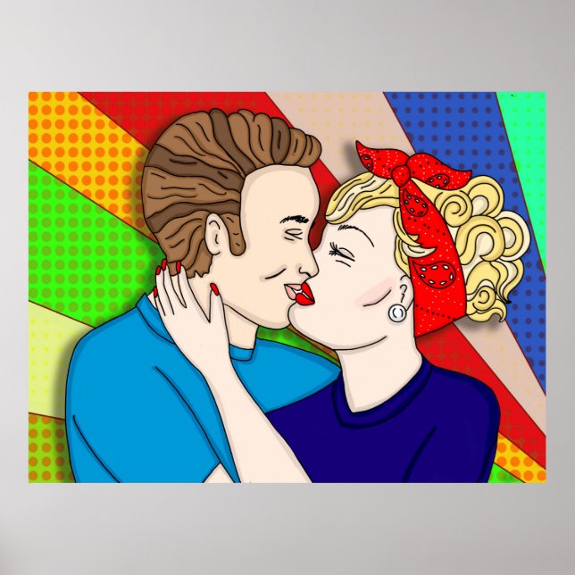 Besada de parejas retro, Poster de arte pop de los (Frente)