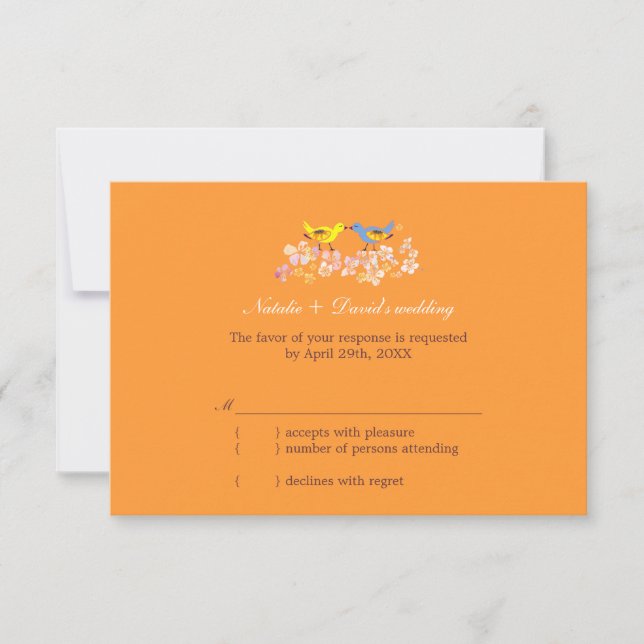 Besando Aves Amores Boda Tangerina RSVP (Anverso)
