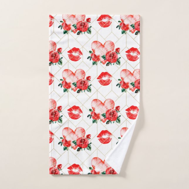 Besando Boca Con El Corazón Y El Patrón De Rosas R (Toalla de mano)