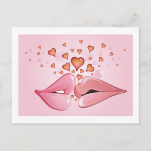 Besando la tarjeta postal de San Valentín