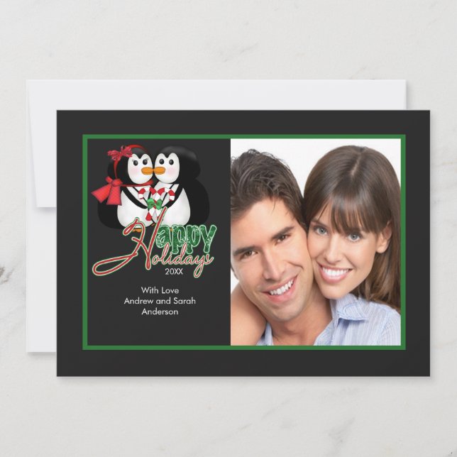 Besar la tarjeta plana de la foto del pingüino (Anverso)