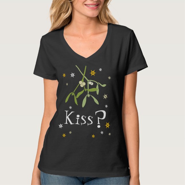 ¿Beso? camiseta del navidad del muérdago (Anverso)